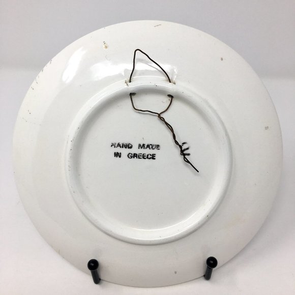 1980s Hand Painted Made in Greece Floral Round Ceramic Plate Wall Decor - Picture 2 of 16